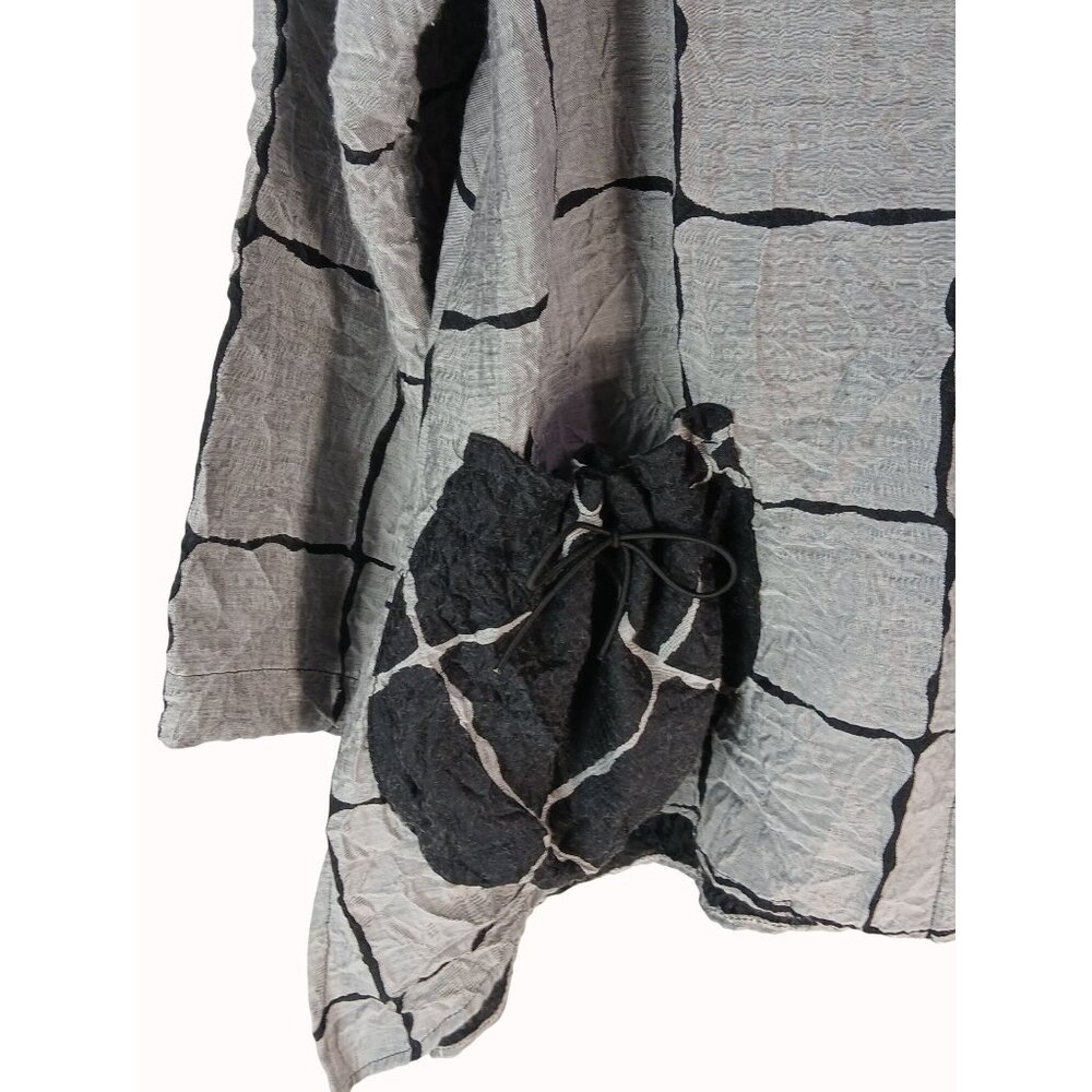 Moonlight Y&S Womens Crinkle Gray Black Grid Button Jacket Size L Pouch Pockets - Picture 4 of 16